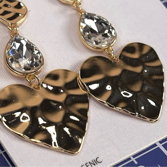 New Jessica Simpson Hammered Gold Heart Dangle Style Earrings Post Back - Picture 5 of 8